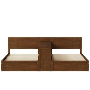 English Elm Twin Platform Bed Set with Adjustable Shared Desk Walnut Rubberwood Kids Room N733S428694L