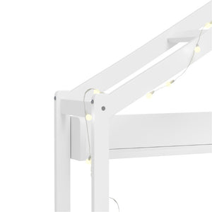 English Elm Twin Montessori House Bed Pine Wood Frame with LED Lights Guardrails and Storage Cubby White N733S435689K