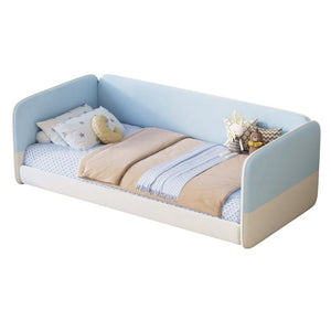 English Elm Twin Montessori Floor Bed Upholstered Platform with Wraparound Padded Rails Low Profile Blue Velvet N733S436927C