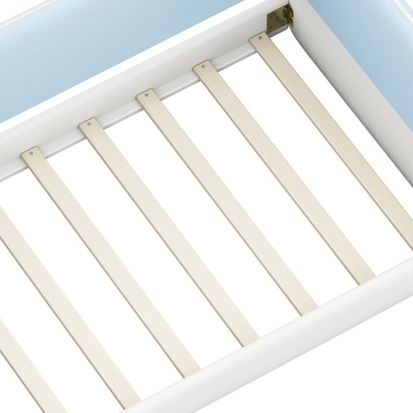 English Elm Twin Montessori Floor Bed Upholstered Platform with Wraparound Padded Rails Low Profile Blue Velvet N733S436927C