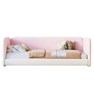 English Elm Twin Velvet Platform Floor Bed with Wraparound Padded Panels and Low Profile Design N733S436927H