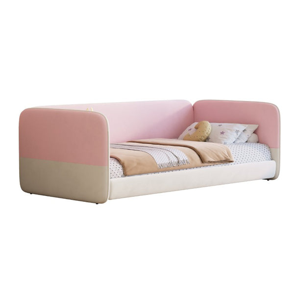 English Elm Twin Velvet Platform Floor Bed with Wraparound Padded Panels and Low Profile Design N733S436927H