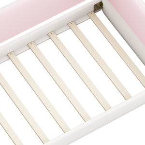 English Elm Twin Velvet Platform Floor Bed with Wraparound Padded Panels and Low Profile Design N733S436927H