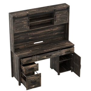 English Elm Farmhouse Executive Desk with Hutch Barn Doors Charging Station and File Storage Gray N733S459652E
