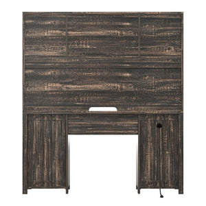 English Elm Farmhouse Executive Desk with Hutch Barn Doors Charging Station and File Storage Gray N733S459652E