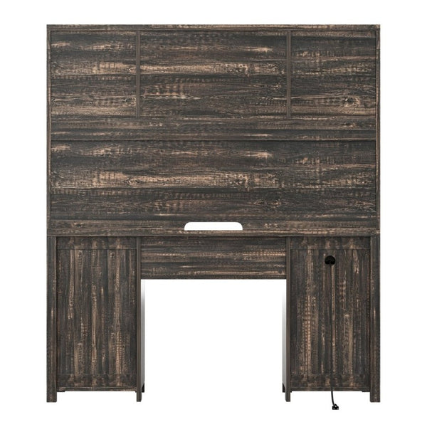 English Elm Farmhouse Executive Desk with Hutch Barn Doors Charging Station and File Storage Gray N733S459652E