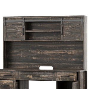 English Elm Farmhouse Executive Desk with Hutch Barn Doors Charging Station and File Storage Gray N733S459652E