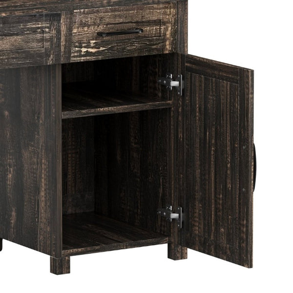 English Elm Farmhouse Executive Desk with Hutch Barn Doors Charging Station and File Storage Gray N733S459652E