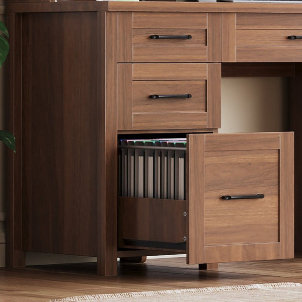 English Elm Farmhouse Executive Desk with Hutch Barn Doors Charging Station and File Storage Walnut N733S459652L