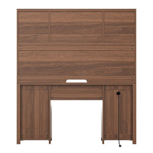 English Elm Farmhouse Executive Desk with Hutch Barn Doors Charging Station and File Storage Walnut N733S459652L