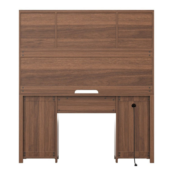 English Elm Farmhouse Executive Desk with Hutch Barn Doors Charging Station and File Storage Walnut N733S459652L