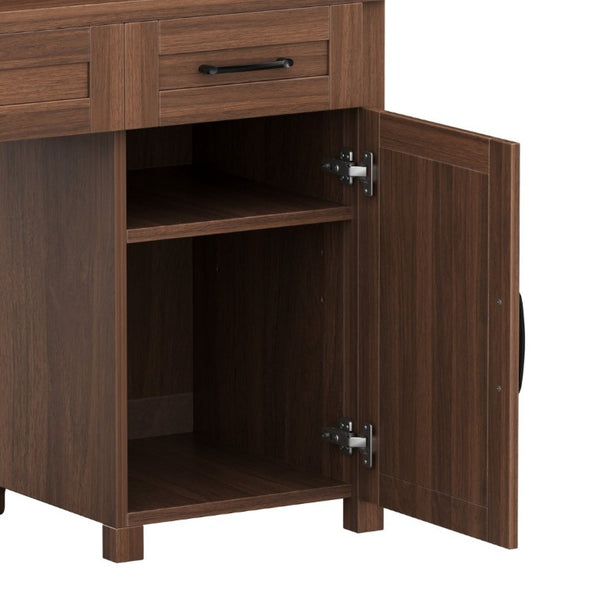 English Elm Farmhouse Executive Desk with Hutch Barn Doors Charging Station and File Storage Walnut N733S459652L