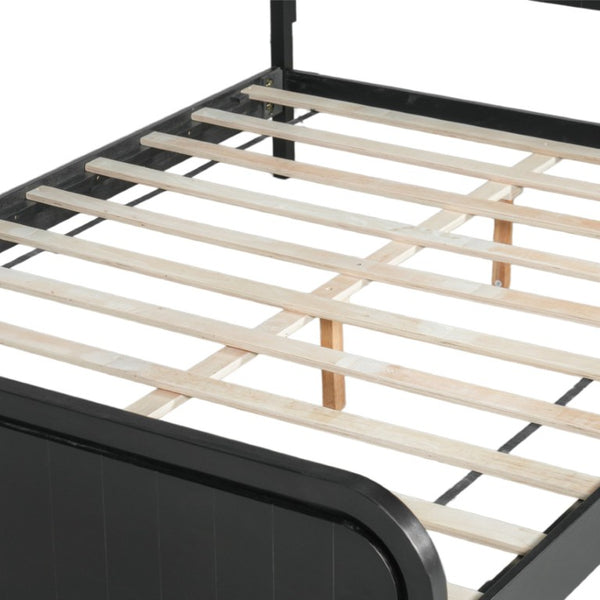 English Elm Full Pine Wood House Bed for Kids with 2 Storage Drawers and Peaked Roof Frame Black 84.4 L x 63 W x 40.7 H N733S460476B