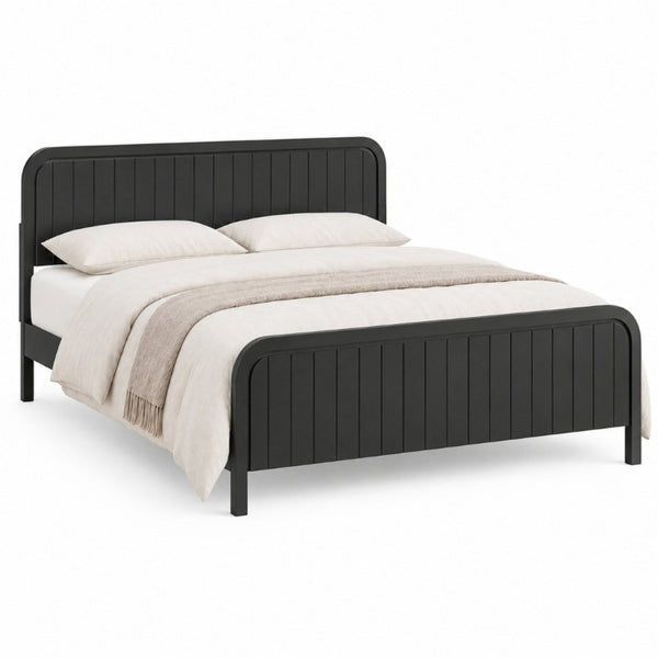 English Elm Full Pine Wood House Bed for Kids with 2 Storage Drawers and Peaked Roof Frame Black 84.4 L x 63 W x 40.7 H N733S460476B