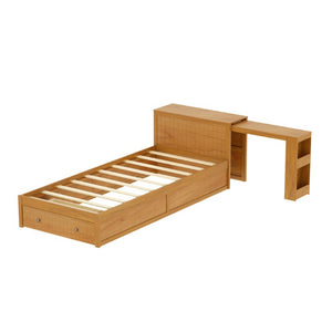 English Elm Twin Platform Bed with Built-In Desk Footboard Drawers and Walnut Wood Finish Walnut 94.1 L x 43.1 W x 31.1 H N733S462255L