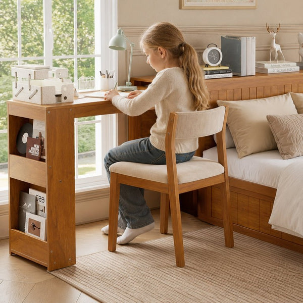 English Elm Twin Platform Bed with Built-In Desk Footboard Drawers and Walnut Wood Finish Walnut 94.1 L x 43.1 W x 31.1 H N733S462255L