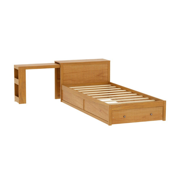 English Elm Twin Platform Bed with Built-In Desk Footboard Drawers and Walnut Wood Finish Walnut 94.1 L x 43.1 W x 31.1 H N733S462255L