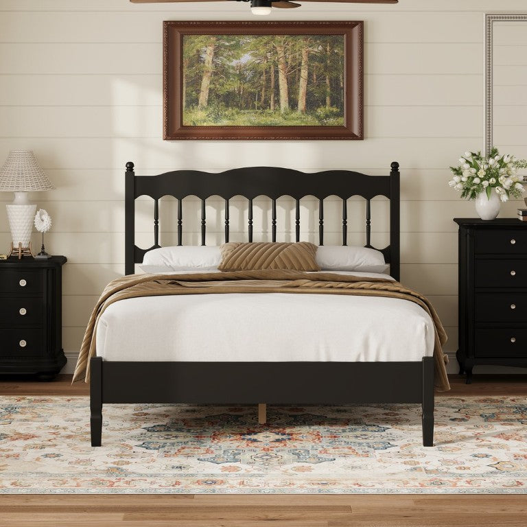 English Elm Countryside Full Spindle Platform Bed Rubberwood Frame Cottage Farmhouse Bedroom Black N733S467305B