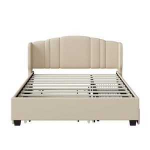 English Elm Upholstered Queen Bed Wingback Linen Headboard Twin Trundle Plus Storage Drawers N733S534598A