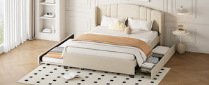 English Elm Upholstered Queen Bed Wingback Linen Headboard Twin Trundle Plus Storage Drawers N733S534598A