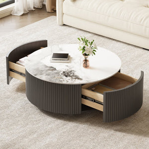 English Elm Modern Round Sintered Stone Coffee Table with Locking Casters and Two Storage Drawers Grey N735P328523G