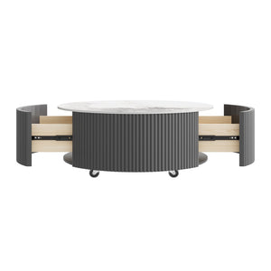 English Elm Modern Round Sintered Stone Coffee Table with Locking Casters and Two Storage Drawers Grey N735P328523G