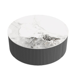 English Elm Modern Round Sintered Stone Coffee Table with Locking Casters and Two Storage Drawers Grey N735P328523G