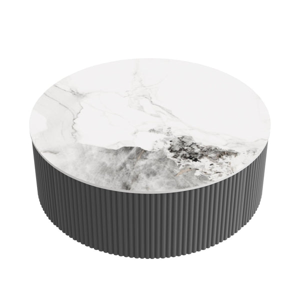 English Elm Modern Round Sintered Stone Coffee Table with Locking Casters and Two Storage Drawers Grey N735P328523G