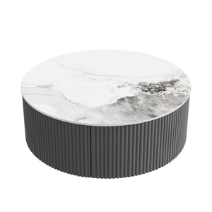 English Elm Modern Round Sintered Stone Coffee Table with Locking Casters and Two Storage Drawers Grey N735P328523G