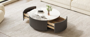 English Elm Modern Round Sintered Stone Coffee Table with Locking Casters and Two Storage Drawers Grey N735P328523G