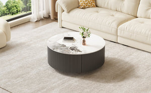 English Elm Modern Round Sintered Stone Coffee Table with Locking Casters and Two Storage Drawers Grey N735P328523G
