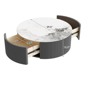 English Elm Modern Round Sintered Stone Coffee Table with Locking Casters and Two Storage Drawers Grey N735P328523G