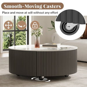 English Elm Modern Round Sintered Stone Coffee Table with Locking Casters and Two Storage Drawers Grey N735P328523G