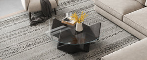 English Elm The Round Tempered Glass Coffee Table with Sculptural Art Deco Base and Open Shelving Black N735P350383B