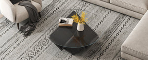 English Elm The Round Tempered Glass Coffee Table with Sculptural Art Deco Base and Open Shelving Black N735P350383B
