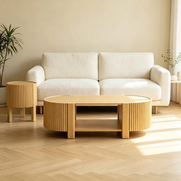 English Elm Living Room Nesting Table Set Solid Rubber Wood Soft Close Storage Natural Finish N735P369883N