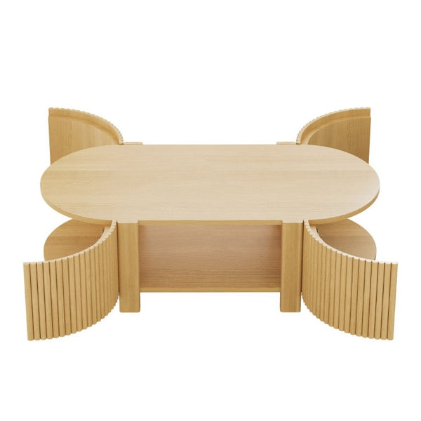 English Elm Living Room Nesting Table Set Solid Rubber Wood Soft Close Storage Natural Finish N735P369883N