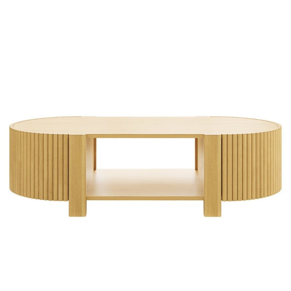 English Elm Living Room Nesting Table Set Solid Rubber Wood Soft Close Storage Natural Finish N735P369883N