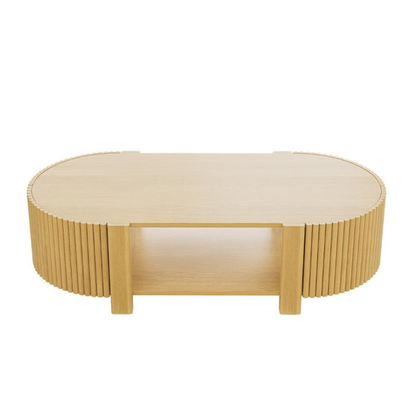 English Elm Living Room Nesting Table Set Solid Rubber Wood Soft Close Storage Natural Finish N735P369883N