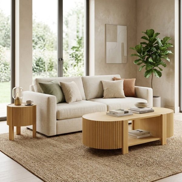 English Elm Living Room Nesting Table Set Solid Rubber Wood Soft Close Storage Natural Finish N735P369883N