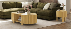 English Elm Living Room Nesting Table Set Solid Rubber Wood Soft Close Storage Natural Finish N735P369883N