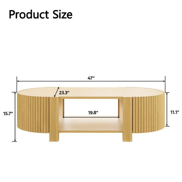 English Elm Living Room Nesting Table Set Solid Rubber Wood Soft Close Storage Natural Finish N735P369883N