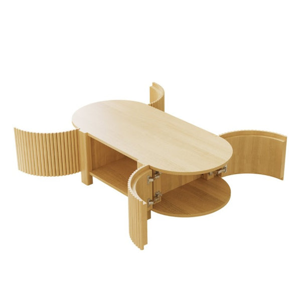 English Elm Living Room Nesting Table Set Solid Rubber Wood Soft Close Storage Natural Finish N735P369883N