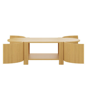 English Elm Living Room Nesting Table Set Solid Rubber Wood Soft Close Storage Natural Finish N735P369883N