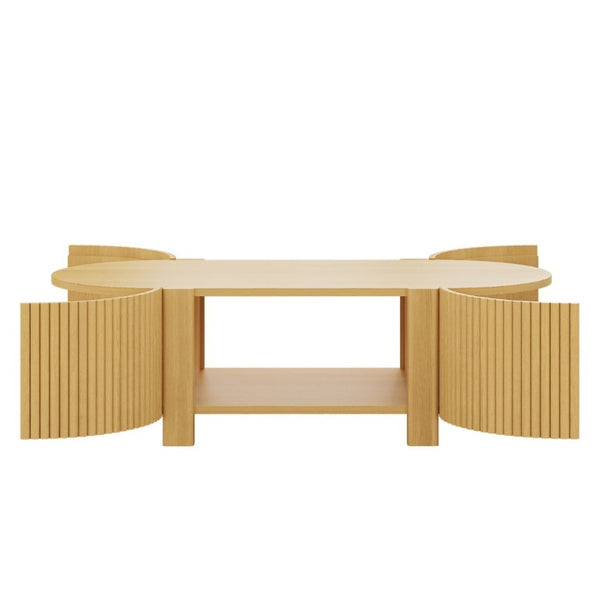 English Elm Living Room Nesting Table Set Solid Rubber Wood Soft Close Storage Natural Finish N735P369883N
