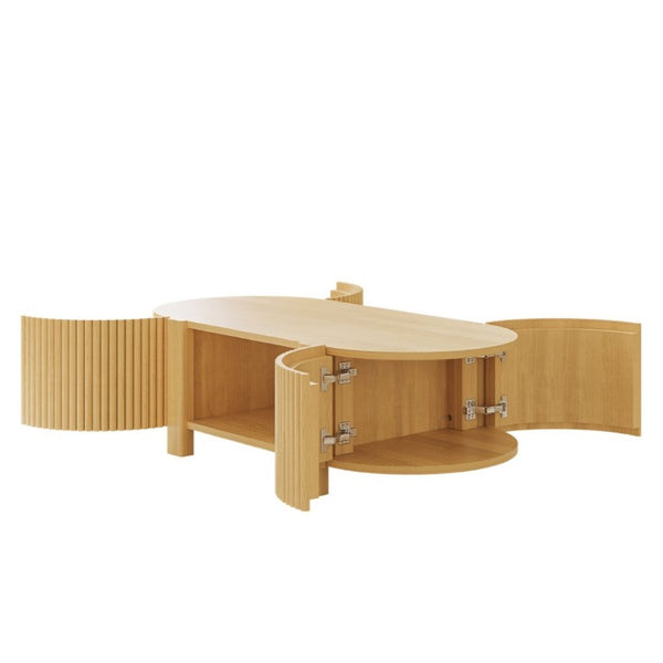 English Elm Living Room Nesting Table Set Solid Rubber Wood Soft Close Storage Natural Finish N735P369883N