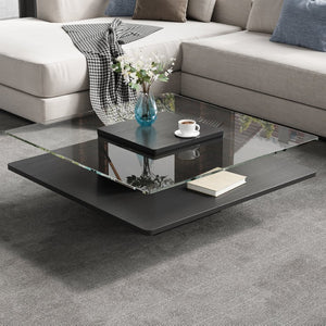 English Elm The Square Tempered Glass Coffee Table with Open Shelf for Modern Living Rooms Black N735P430947B
