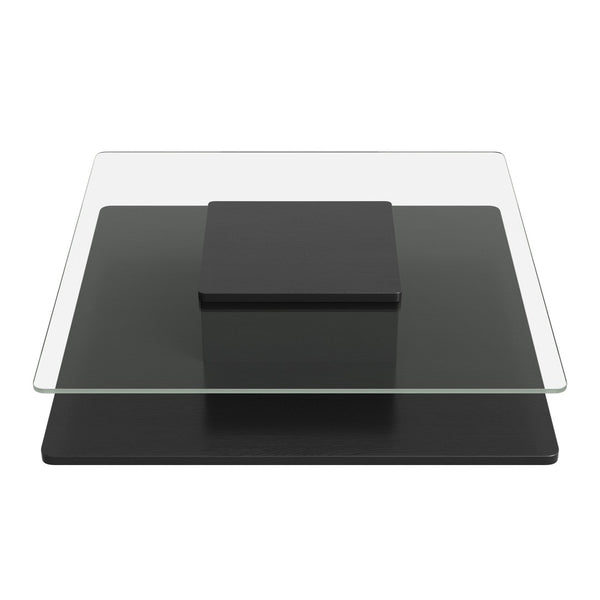 English Elm The Square Tempered Glass Coffee Table with Open Shelf for Modern Living Rooms Black N735P430947B