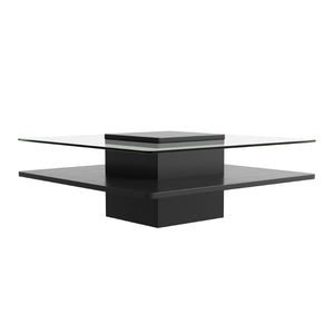 English Elm The Square Tempered Glass Coffee Table with Open Shelf for Modern Living Rooms Black N735P430947B