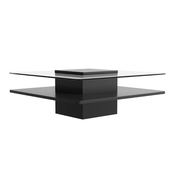 English Elm The Square Tempered Glass Coffee Table with Open Shelf for Modern Living Rooms Black N735P430947B